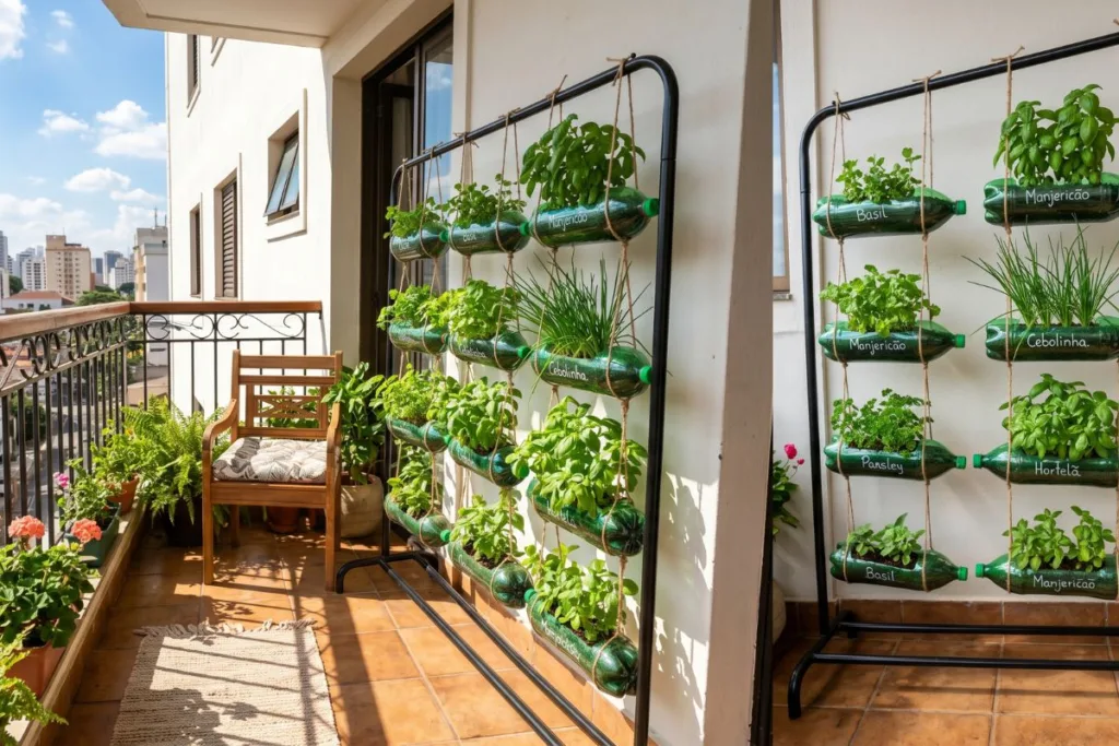 Horta Vertical com Garrafa PET